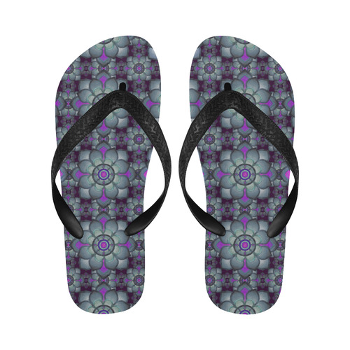 Hot Pink, teal pattern Flip Flops for Men/Women (Model 040)