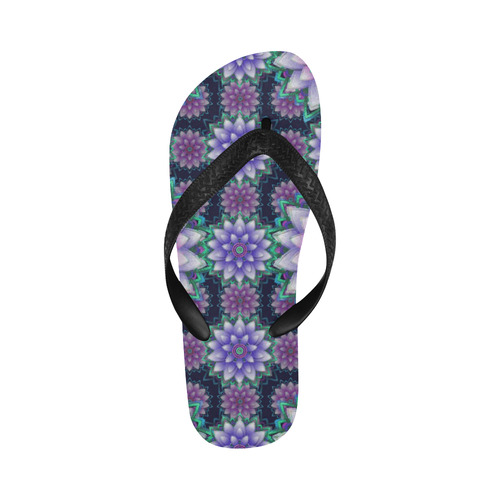 Lotus Flower Ornament - Purple and green Flip Flops for Men/Women (Model 040)