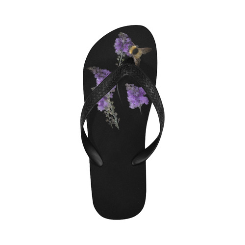 Bumblebee on Purple Flowers, floral watercolor Flip Flops for Men/Women (Model 040)