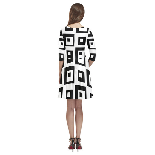 Black & White Cubes Tethys Half-Sleeve Skater Dress(Model D20)