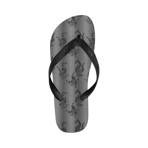 Black Flowers on Gray Flip Flops for Men/Women (Model 040)