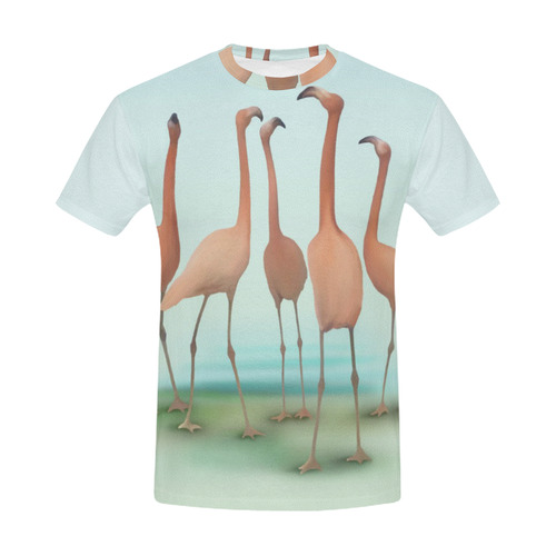 Flamingo Mingle, watercolor, birds All Over Print T-Shirt for Men (USA Size) (Model T40)