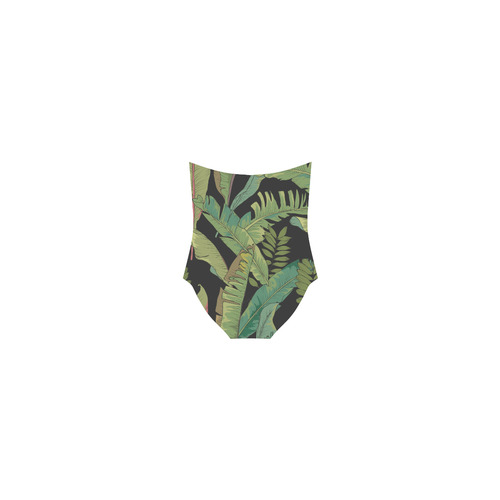 Palm Leaves Black Strappy One-Piece Strap Swimsuit ( Model S05)