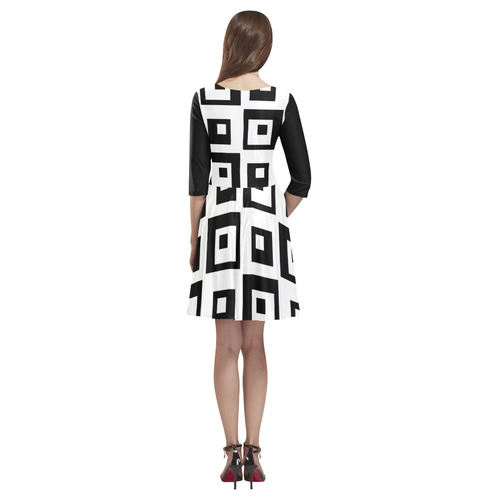 Black & White Cubes Tethys Half-Sleeve Skater Dress(Model D20)