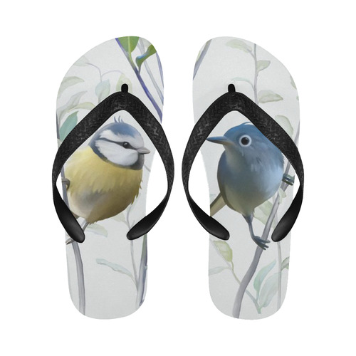 2 Cute Birds in Tree, watercolor Flip Flops for Men/Women (Model 040)