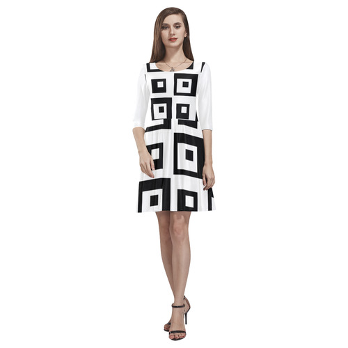 Black & White Cubes Tethys Half-Sleeve Skater Dress(Model D20)