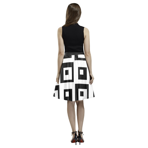 Black & White Cubes Melete Pleated Midi Skirt (Model D15)