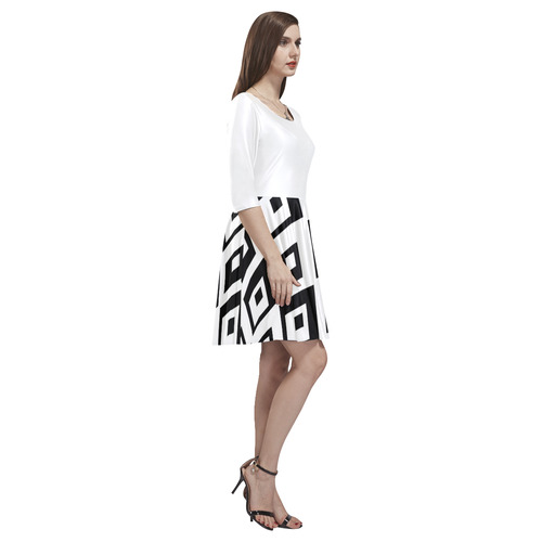 Black & White Cubes Tethys Half-Sleeve Skater Dress(Model D20)