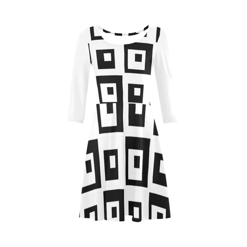 Black & White Cubes 3/4 Sleeve Sundress (D23)