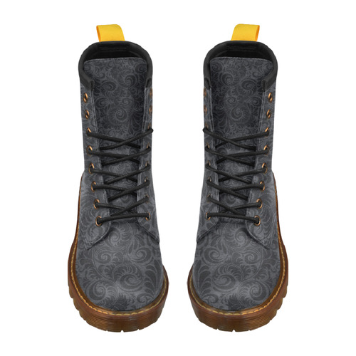 Denim with vintage floral pattern, black grey High Grade PU Leather Martin Boots For Men Model 402H