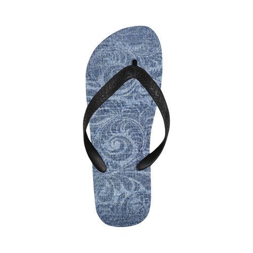 Denim with vintage floral pattern, blue romance Flip Flops for Men/Women (Model 040)
