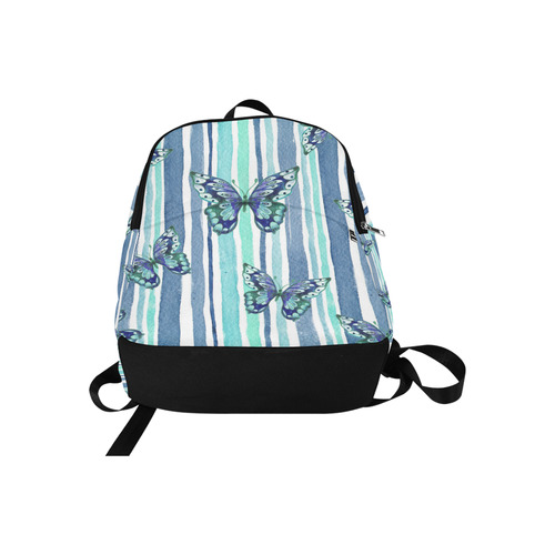 Watercolor Butterflies & Stripes Blue Cyan Fabric Backpack for Adult (Model 1659)