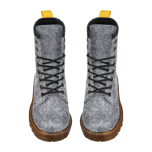 Denim with vintage floral pattern, light grey High Grade PU Leather Martin Boots For Men Model 402H
