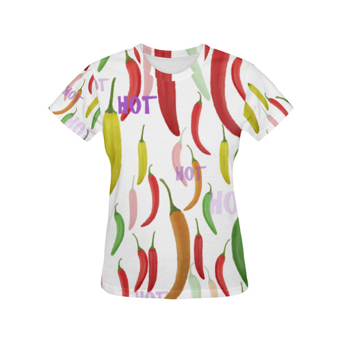 Hot Peppar, chilli All Over Print T-Shirt for Women (USA Size) (Model T40)