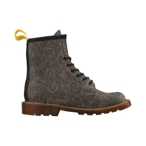 Denim with vintage floral pattern, dark brown High Grade PU Leather Martin Boots For Men Model 402H