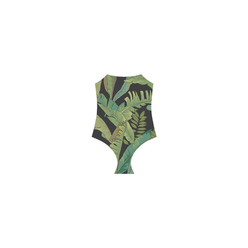 Palm Leaves Black Strappy One-Piece Strap Swimsuit ( Model S05)