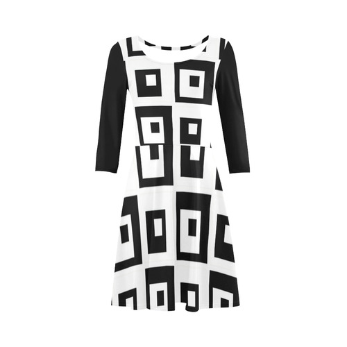 Black & White Cubes 3/4 Sleeve Sundress (D23)