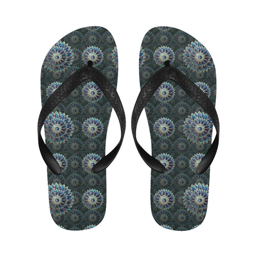 Blue mosaic flower Flip Flops for Men/Women (Model 040)