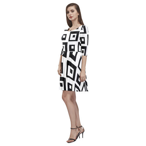 Black & White Cubes Tethys Half-Sleeve Skater Dress(Model D20)