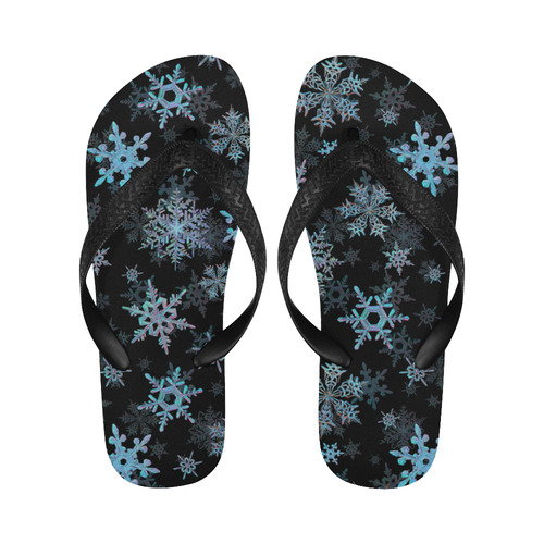 Snowflakes, Blue snow, Christmas Flip Flops for Men/Women (Model 040)