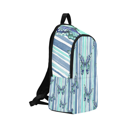 Watercolor Butterflies & Stripes Blue Cyan Fabric Backpack for Adult (Model 1659)
