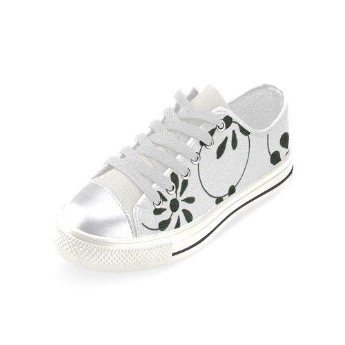 Artistic girls shoes : BLACK WHITE Floral Women's Classic Canvas Shoes (Model 018)