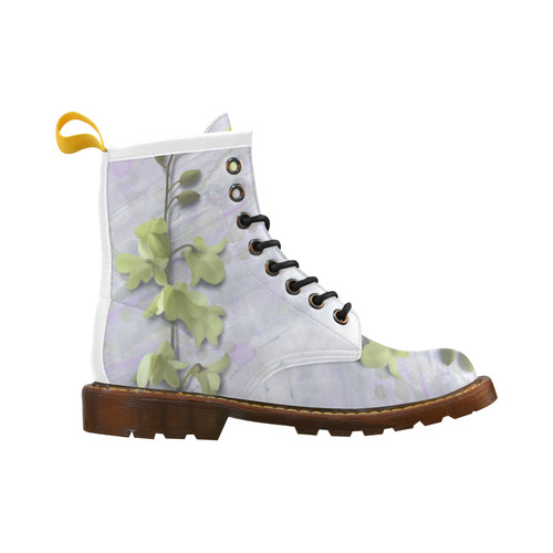 Yellow Orchid on purple, elegant floral painting High Grade PU Leather Martin Boots For Women Model 402H