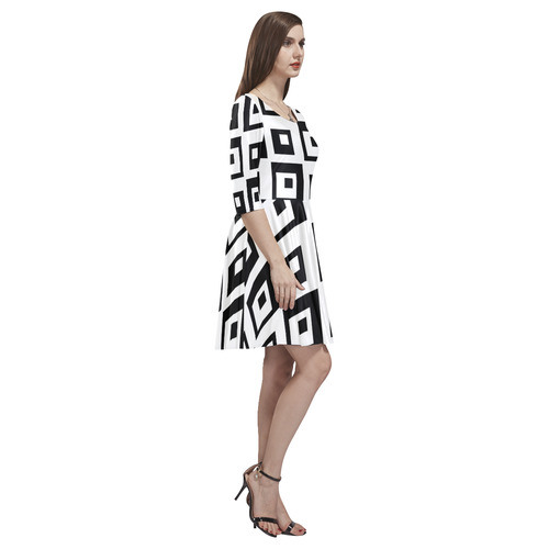 Black & White Cubes Tethys Half-Sleeve Skater Dress(Model D20)