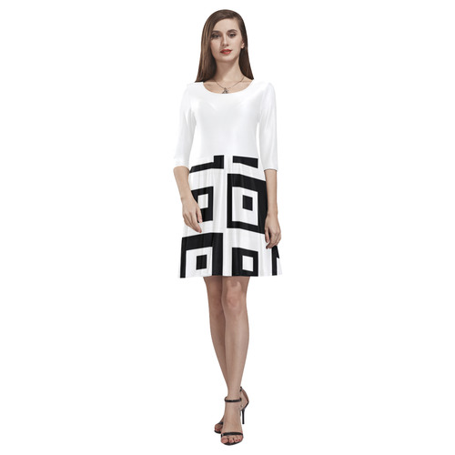 Black & White Cubes Tethys Half-Sleeve Skater Dress(Model D20)