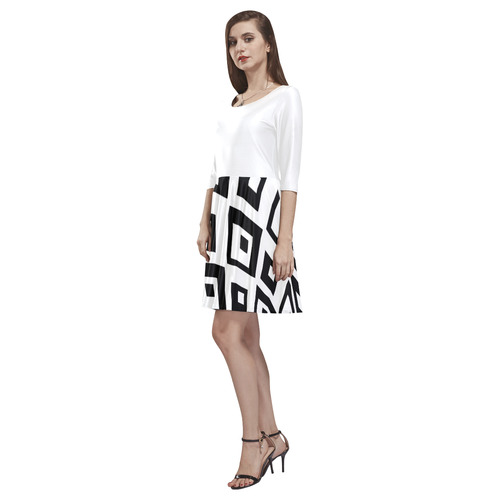 Black & White Cubes Tethys Half-Sleeve Skater Dress(Model D20)