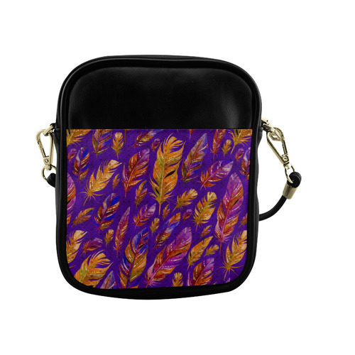 Watercolor Feathers And Dots Pattern Purple Sling Bag (Model 1627)