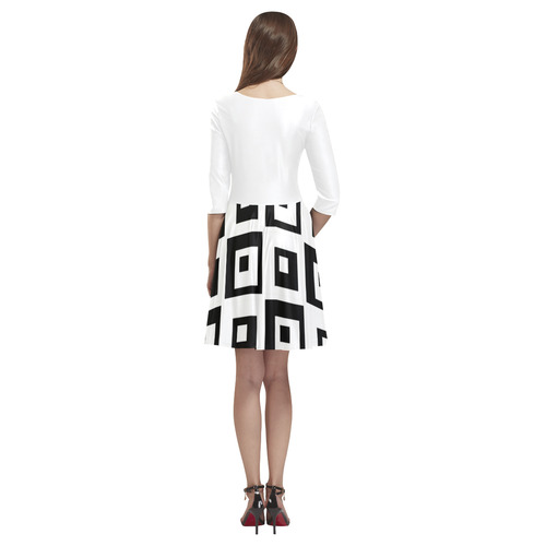 Black & White Cubes Tethys Half-Sleeve Skater Dress(Model D20)