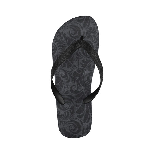Denim with vintage floral pattern, black grey Flip Flops for Men/Women (Model 040)
