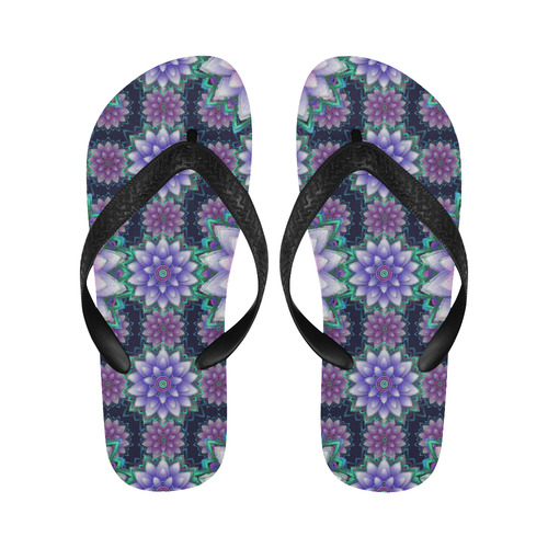 Lotus Flower Ornament - Purple and green Flip Flops for Men/Women (Model 040)