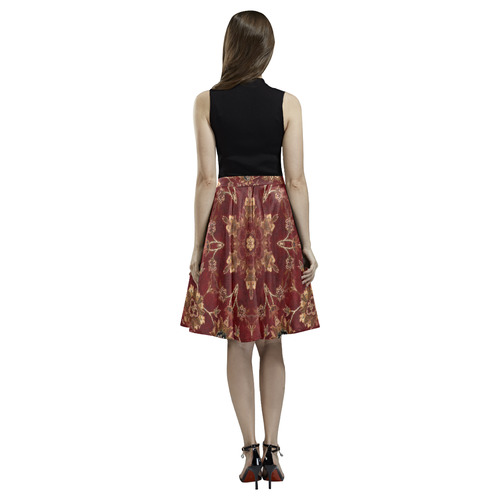 Copper Red Star Fractal Melete Pleated Midi Skirt (Model D15)