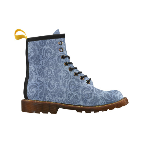 Denim with vintage floral pattern, blue boho High Grade PU Leather Martin Boots For Men Model 402H