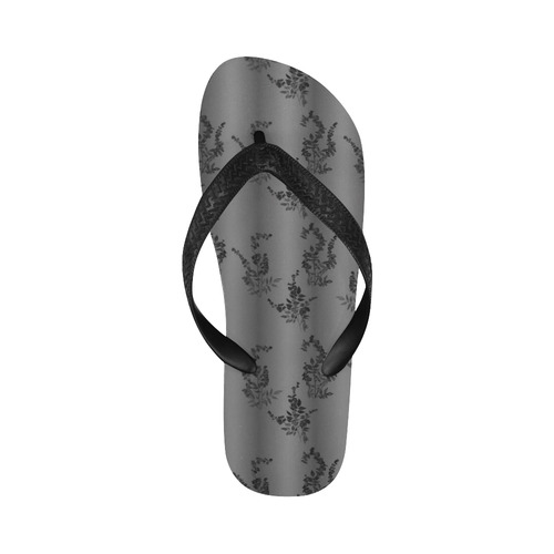 Black Flowers on Gray Flip Flops for Men/Women (Model 040)