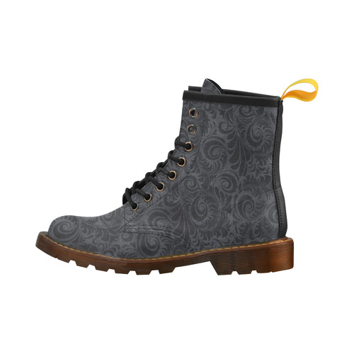 Denim with vintage floral pattern, black grey High Grade PU Leather Martin Boots For Men Model 402H