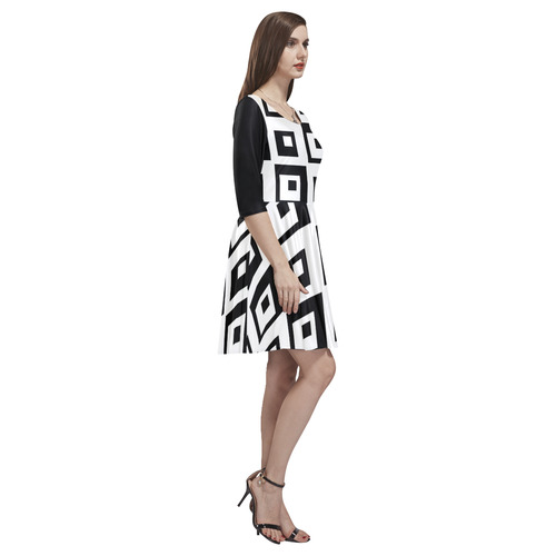 Black & White Cubes Tethys Half-Sleeve Skater Dress(Model D20)