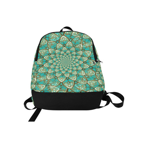 LOTUS FLOWER PATTERN gold turquoise white Fabric Backpack for Adult (Model 1659)