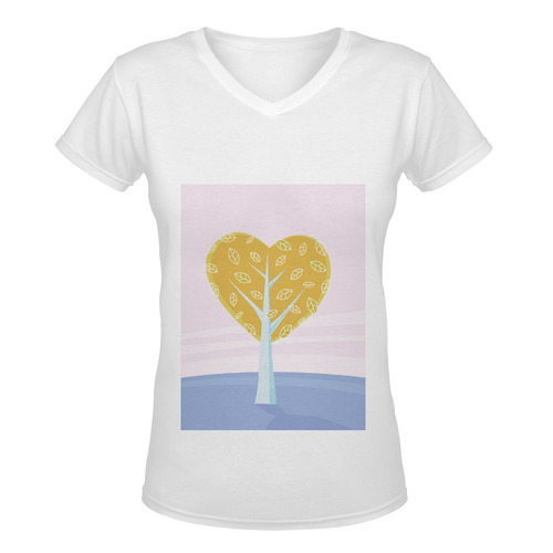 Designers t-shirt Romance tree / pink, gold Women's Deep V-neck T-shirt (Model T19)