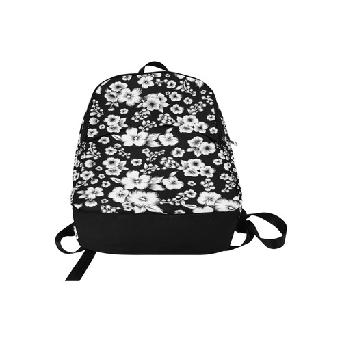 Fine Flowers Pattern Solid Black White Fabric Backpack for Adult (Model 1659)