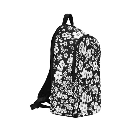 Fine Flowers Pattern Solid Black White Fabric Backpack for Adult (Model 1659)