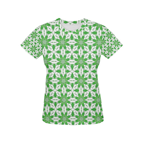 Green and White Lace All Over Print T-Shirt for Women (USA Size) (Model T40)