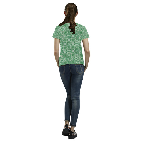 Green Lace All Over Print T-Shirt for Women (USA Size) (Model T40)