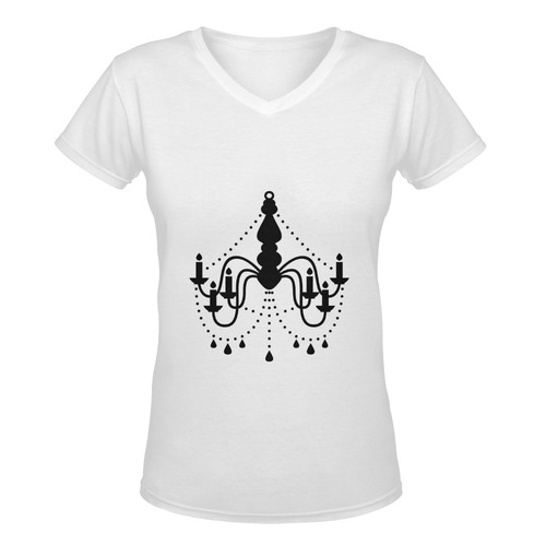 Designers t-shirt : Chandelier vintage edition black white Women's Deep V-neck T-shirt (Model T19)