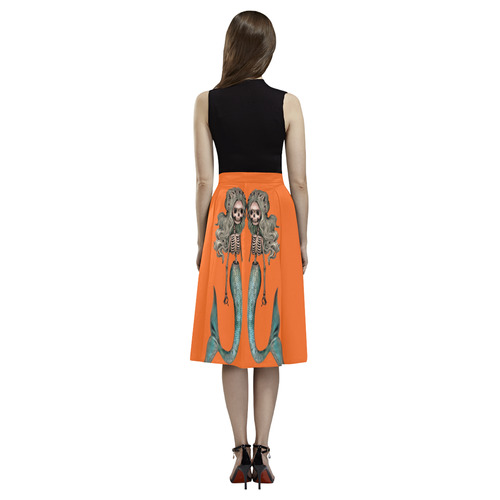 creepy carla skeleton mermaid orange Aoede Crepe Skirt (Model D16)