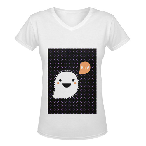 Ladies designers t-shirt : Ghost with dots Women's Deep V-neck T-shirt (Model T19)