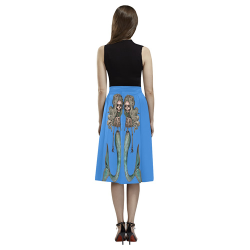 creepy carla skeleton mermaid blue Aoede Crepe Skirt (Model D16)