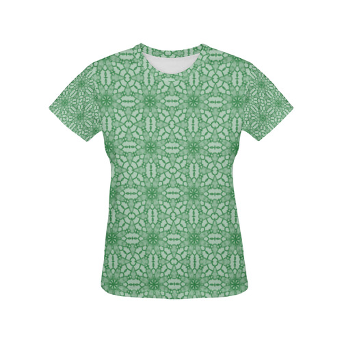 Green Lace All Over Print T-Shirt for Women (USA Size) (Model T40)